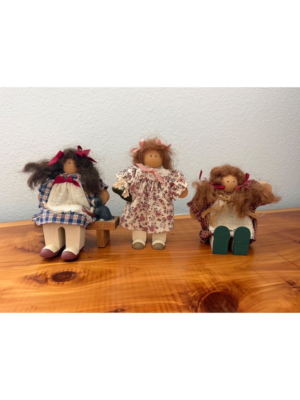 Ladie and Friends, INC. Vintage Lot of 3 Wooden Folk Art Mini Doll Figurine
